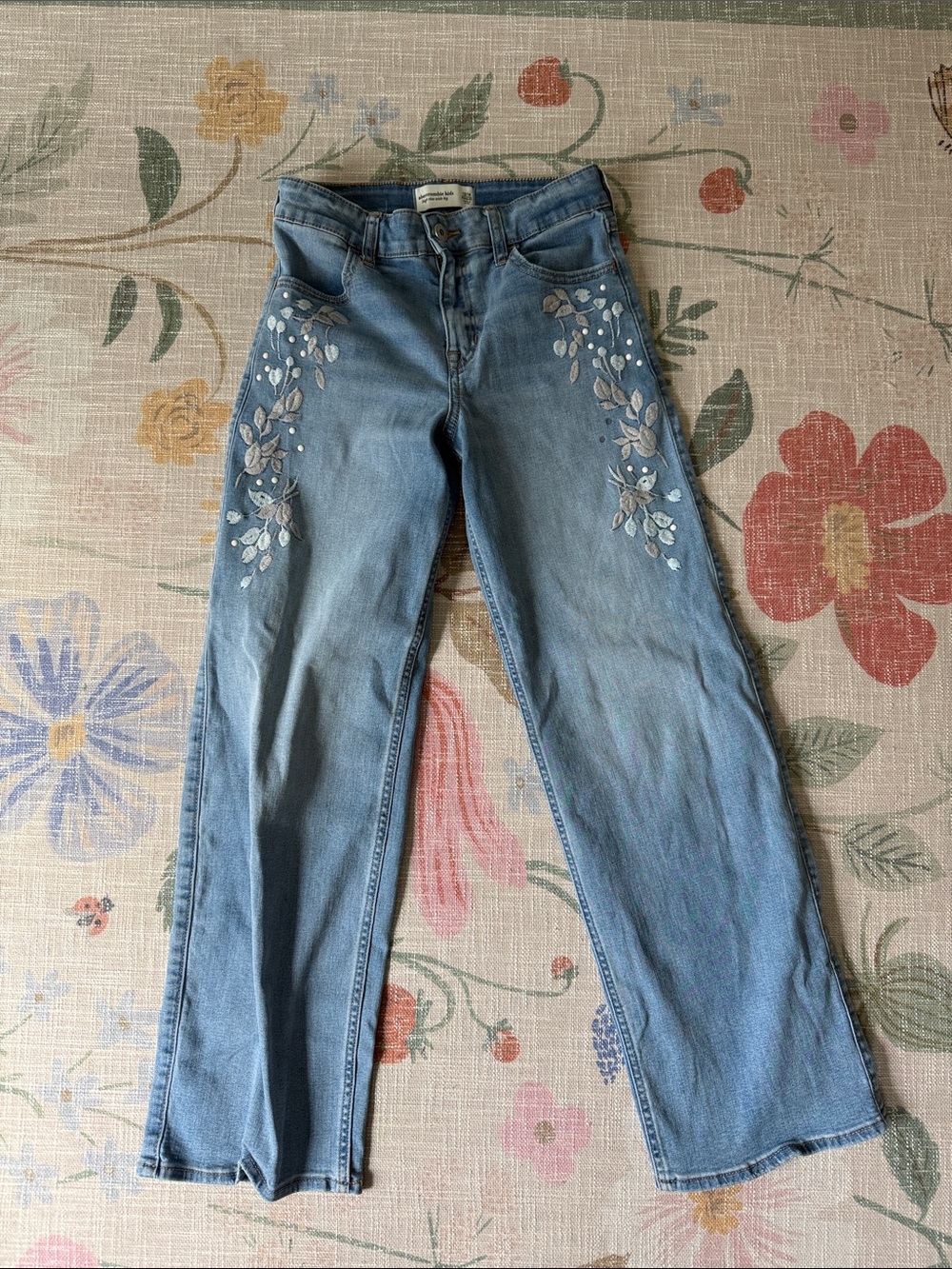 Abercrombie Kids Embroidered Floral Jeans